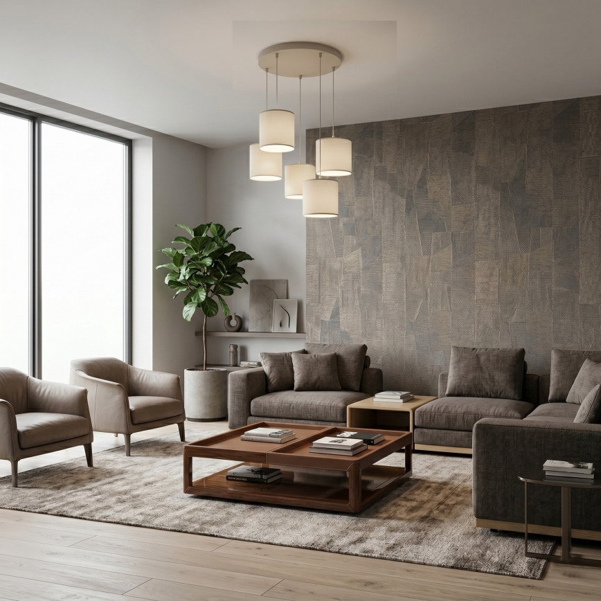 Hanglamp aan snoer ARDEN 5xE27/15W/230V Ø 44 cm beige