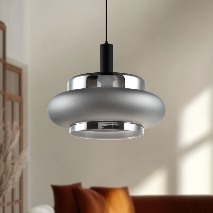 Hanglamp aan snoer BRIZI 1xE27/40W/230V grijs/gerookt glas