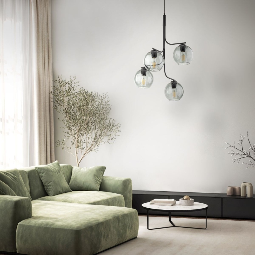 Hanglamp aan snoer CESAR 4xE27/15W/230V zwart/rookgrijs
