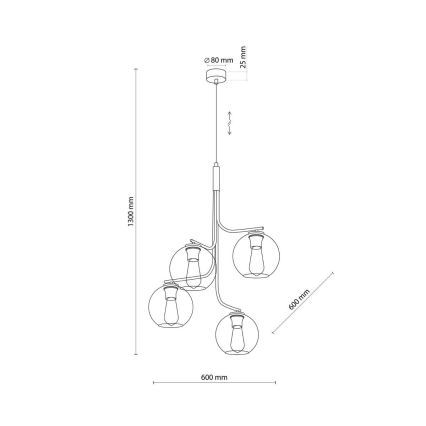 Hanglamp aan snoer CESAR 4xE27/15W/230V zwart/rookgrijs