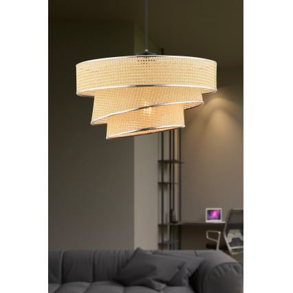 Hanglamp aan snoer COUPER 1xE27/60W/230V beige/glanzend chroom