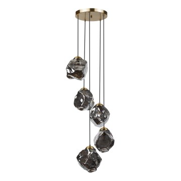 Hanglamp aan snoer CRISTAL 5xE14/15W/230V messing/rookzwart