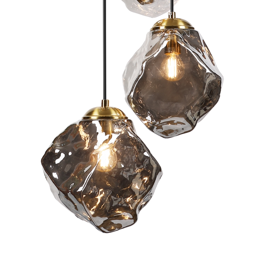 Hanglamp aan snoer CRISTAL 5xE14/15W/230V messing/rookzwart