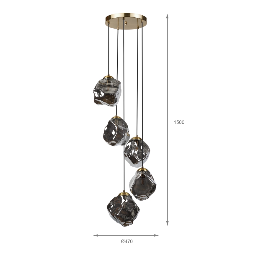 Hanglamp aan snoer CRISTAL 5xE14/15W/230V messing/rookzwart