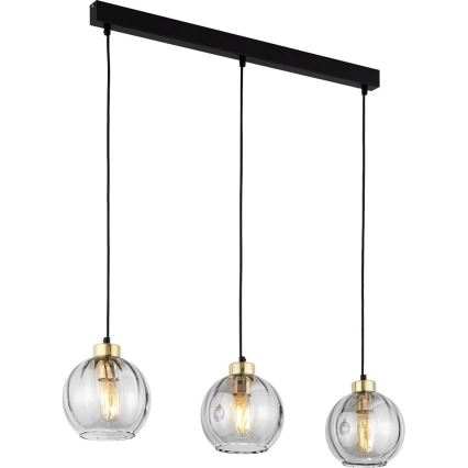 Hanglamp aan snoer DEVI 3xE27/15W/230V zwart/rookglas