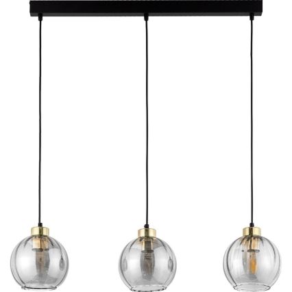 Hanglamp aan snoer DEVI 3xE27/15W/230V zwart/rookglas