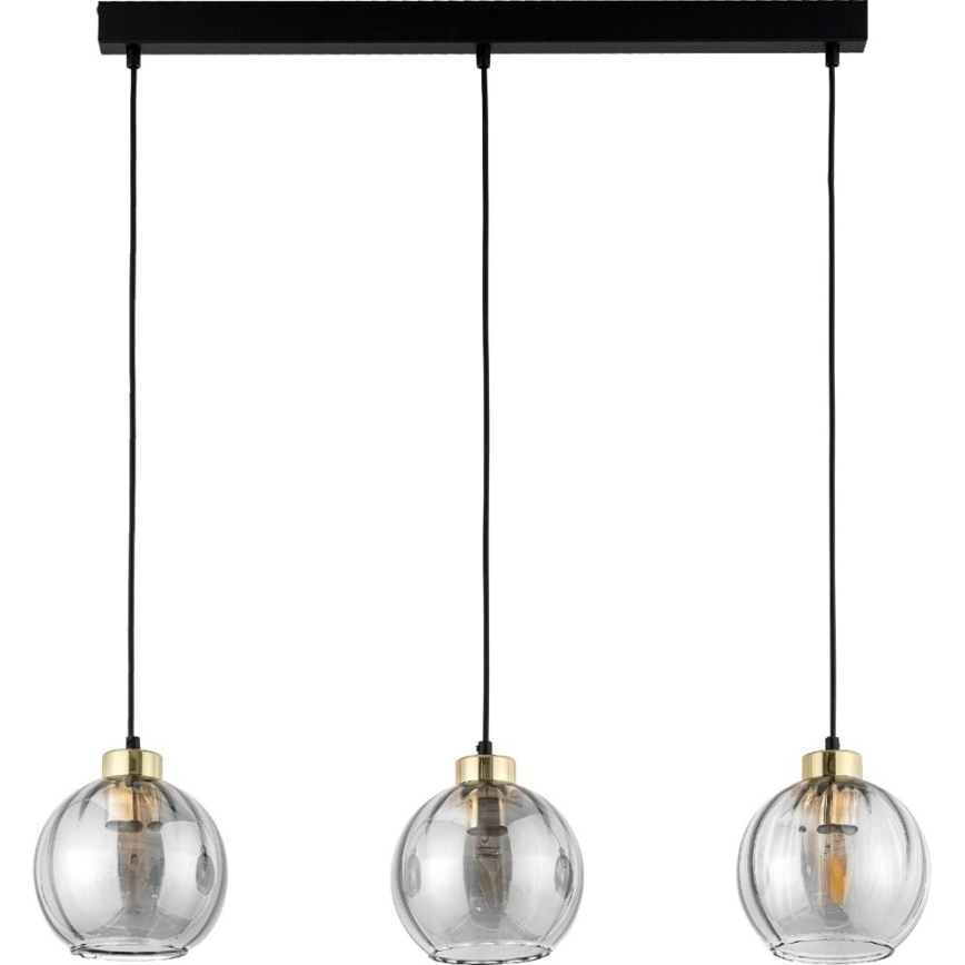 Hanglamp aan snoer DEVI 3xE27/15W/230V zwart/rookglas