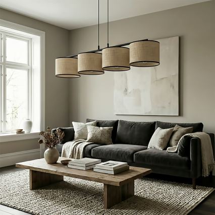 Hanglamp aan snoer ECO 4xE27/15W/230V beige/rotan