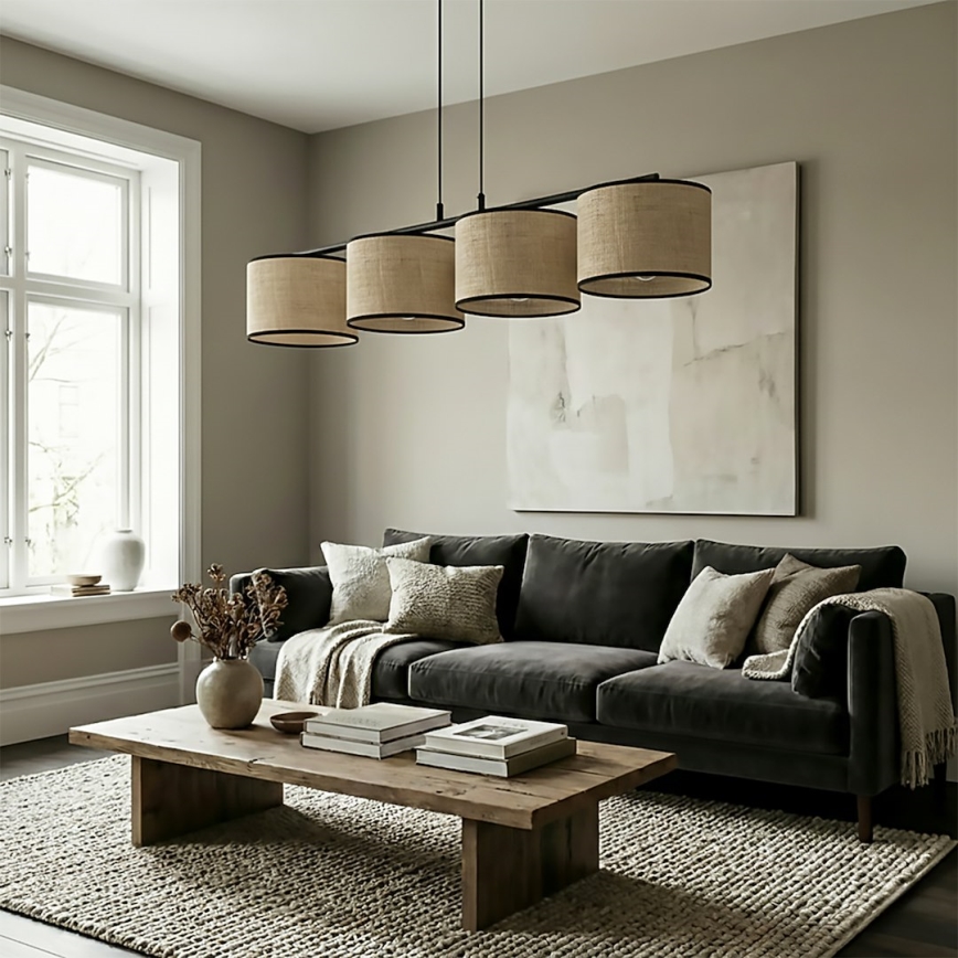 Hanglamp aan snoer ECO 4xE27/15W/230V beige/rotan