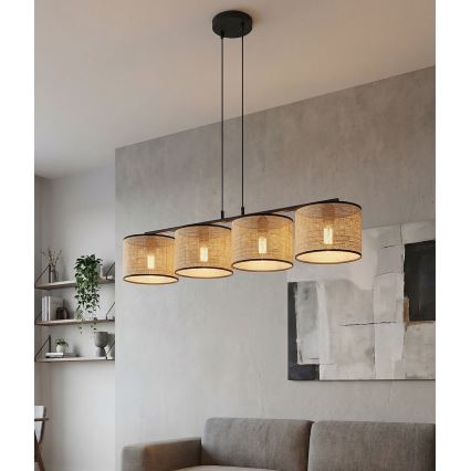 Hanglamp aan snoer ECO 4xE27/15W/230V beige/rotan