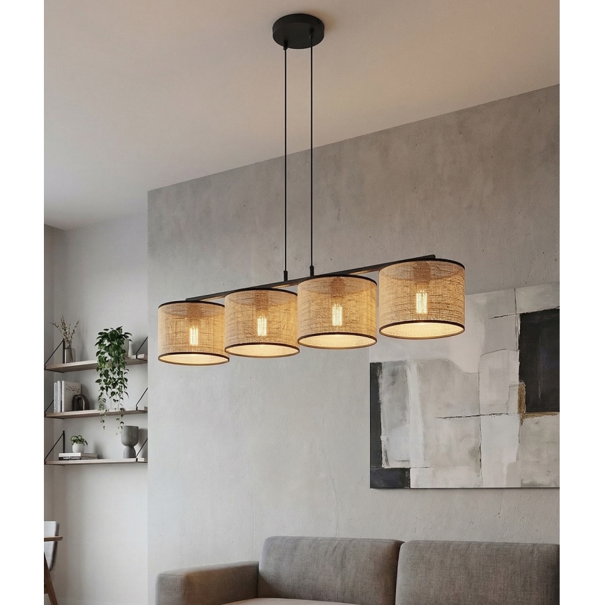 Hanglamp aan snoer ECO 4xE27/15W/230V beige/rotan