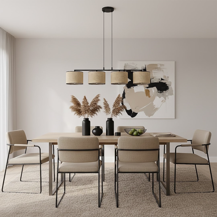 Hanglamp aan snoer ECO 4xE27/15W/230V beige/rotan
