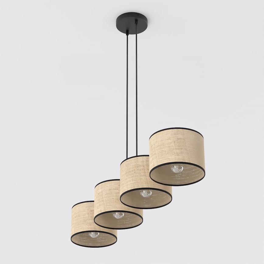 Hanglamp aan snoer ECO 4xE27/15W/230V beige/rotan