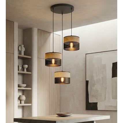 Hanglamp aan snoer KARBON 3xE27/15W/230V zwart/bruin
