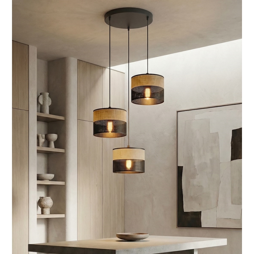 Hanglamp aan snoer KARBON 3xE27/15W/230V zwart/bruin
