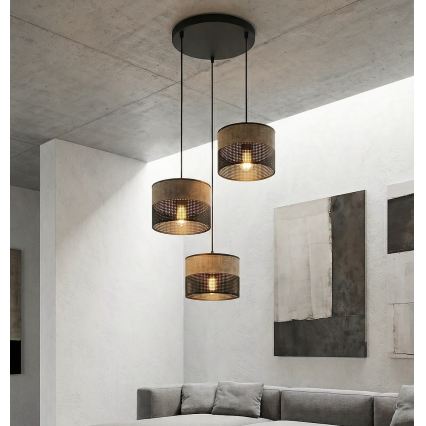 Hanglamp aan snoer KARBON 3xE27/15W/230V zwart/bruin