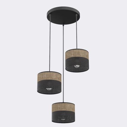 Hanglamp aan snoer KARBON 3xE27/15W/230V zwart/bruin