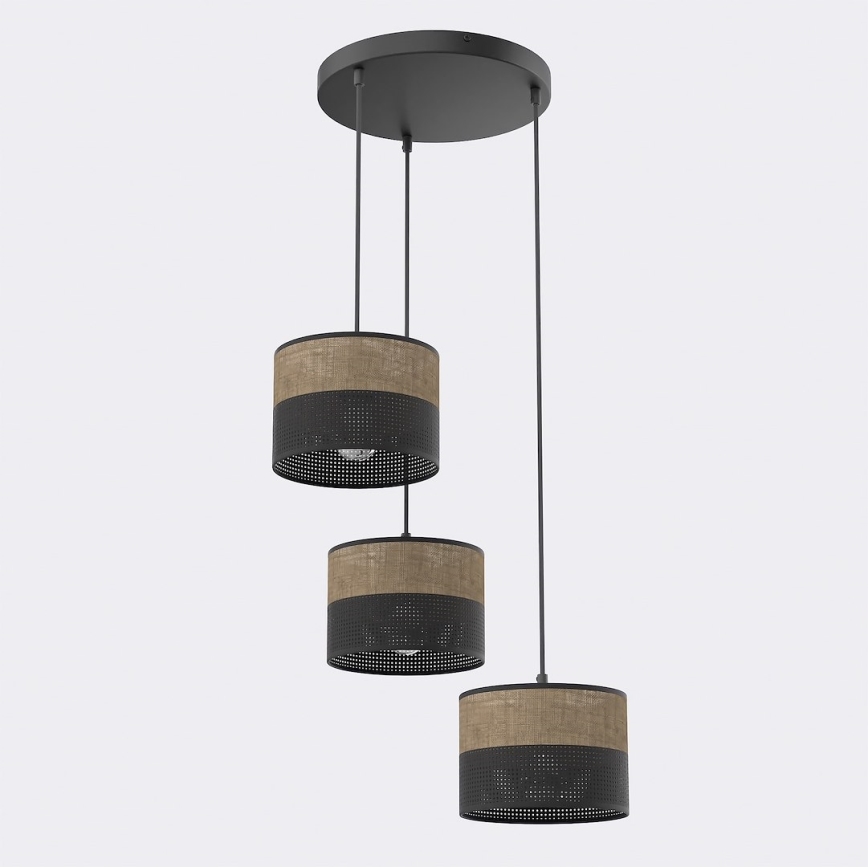 Hanglamp aan snoer KARBON 3xE27/15W/230V zwart/bruin
