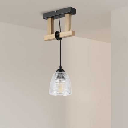 Hanglamp aan snoer LEANDRA 1xE27/15W/230V eiken/zwart