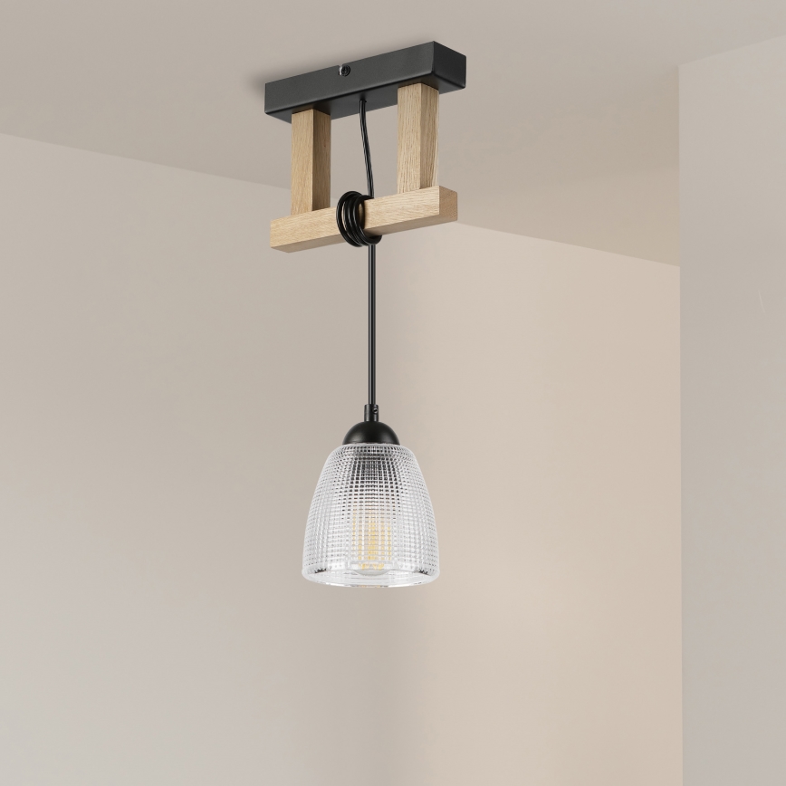 Hanglamp aan snoer LEANDRA 1xE27/15W/230V eiken/zwart