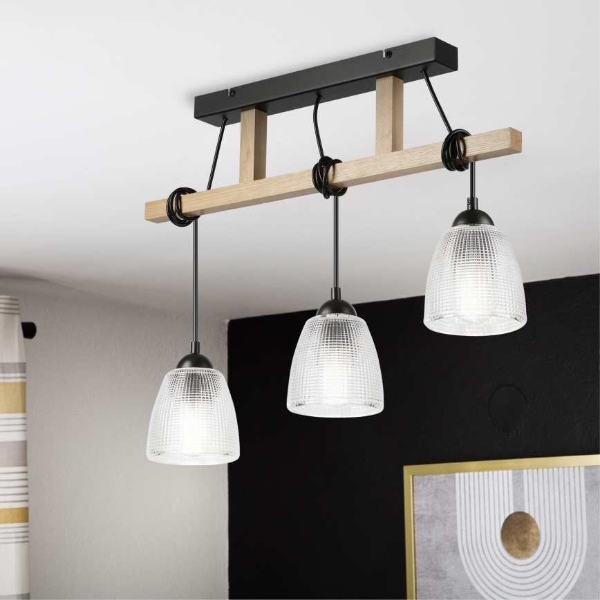 Hanglamp aan snoer LEANDRA 3xE27/15W/230V eik/zwart