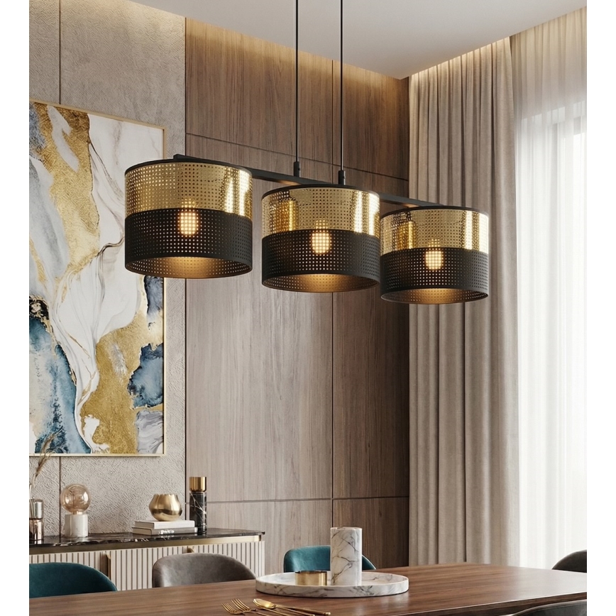Hanglamp aan snoer LUX 3xE27/15W/230V zwart/goud