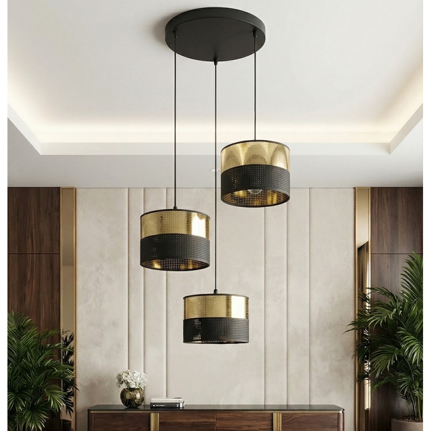 Hanglamp aan snoer LUX 3xE27/15W/230V zwart/goud