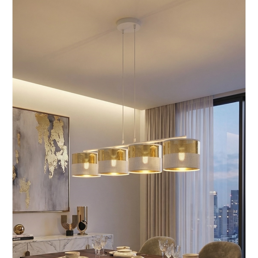 Hanglamp aan snoer LUX 4xE27/15W/230V wit/goud