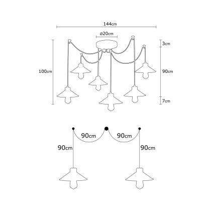 Hanglamp aan snoer MANAVGAT 6xE27/40W/230V, kleurrijke spider-lamp