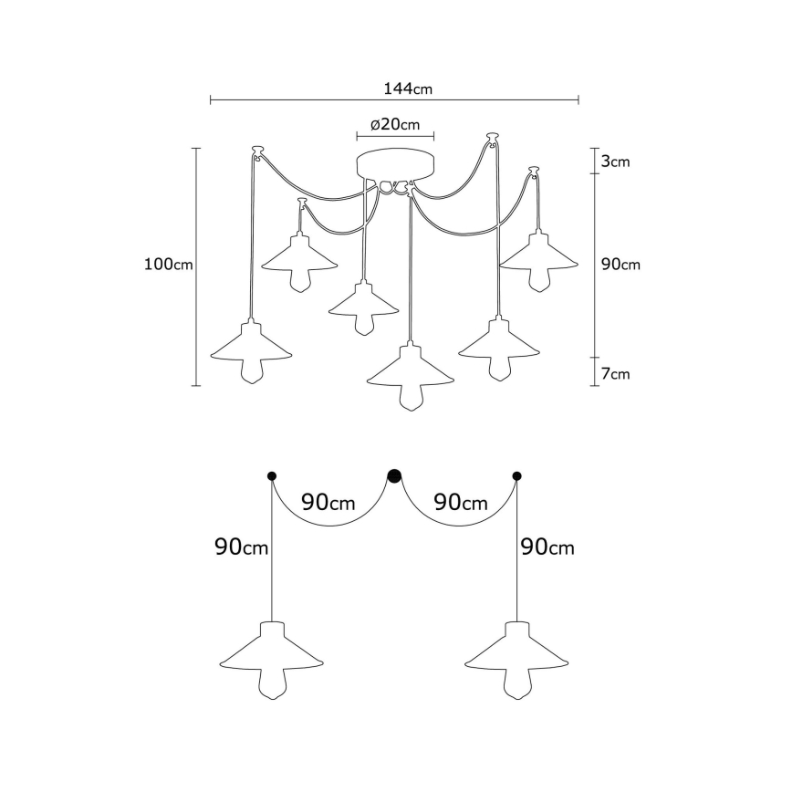 Hanglamp aan snoer MANAVGAT 6xE27/40W/230V, kleurrijke spider-lamp