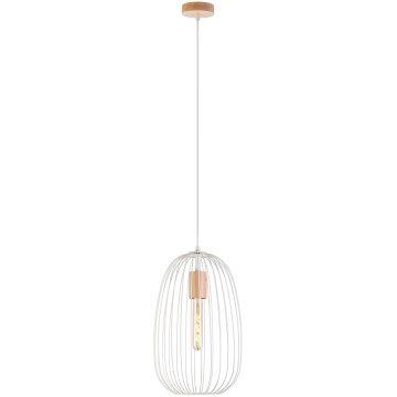 Hanglamp aan snoer OVELLA 1xE27/15W/230V Ø 25 cm crème/dennenhout