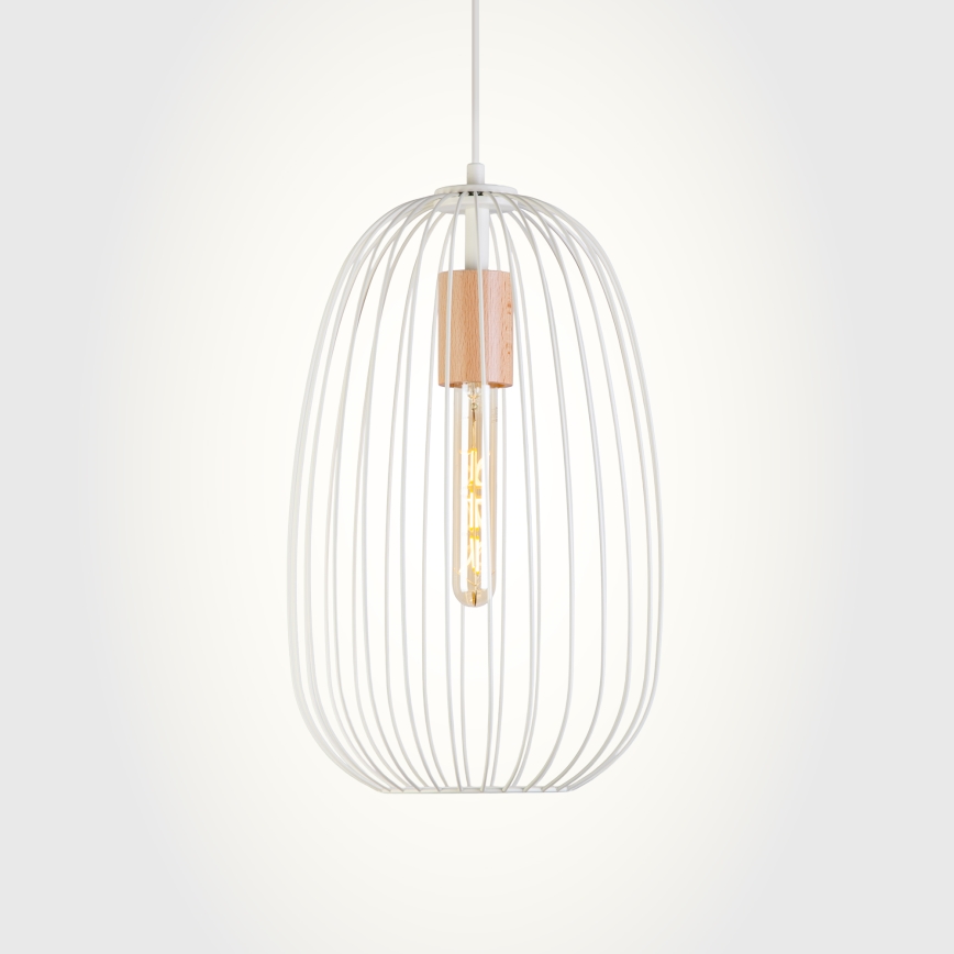 Hanglamp aan snoer OVELLA 1xE27/15W/230V Ø 25 cm crème/dennenhout