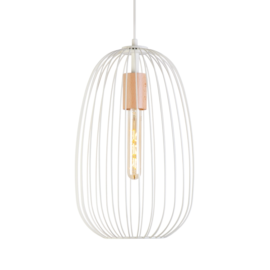 Hanglamp aan snoer OVELLA 1xE27/15W/230V Ø 25 cm crème/dennenhout
