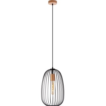 Hanglamp aan snoer OVELLA 1xE27/15W/230V Ø 25 cm zwart/grenen
