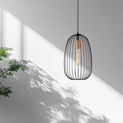 Hanglamp aan snoer OVELLA 1xE27/15W/230V Ø 25 cm zwart/grenen