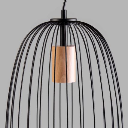Hanglamp aan snoer OVELLA 1xE27/15W/230V Ø 25 cm zwart/grenen