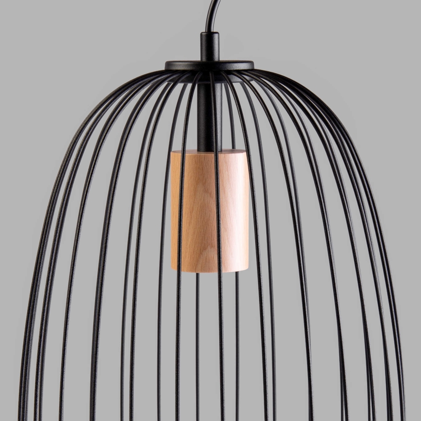 Hanglamp aan snoer OVELLA 1xE27/15W/230V Ø 25 cm zwart/grenen