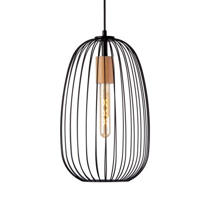 Hanglamp aan snoer OVELLA 1xE27/15W/230V Ø 25 cm zwart/grenen