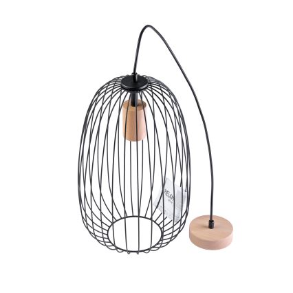 Hanglamp aan snoer OVELLA 1xE27/15W/230V Ø 25 cm zwart/grenen