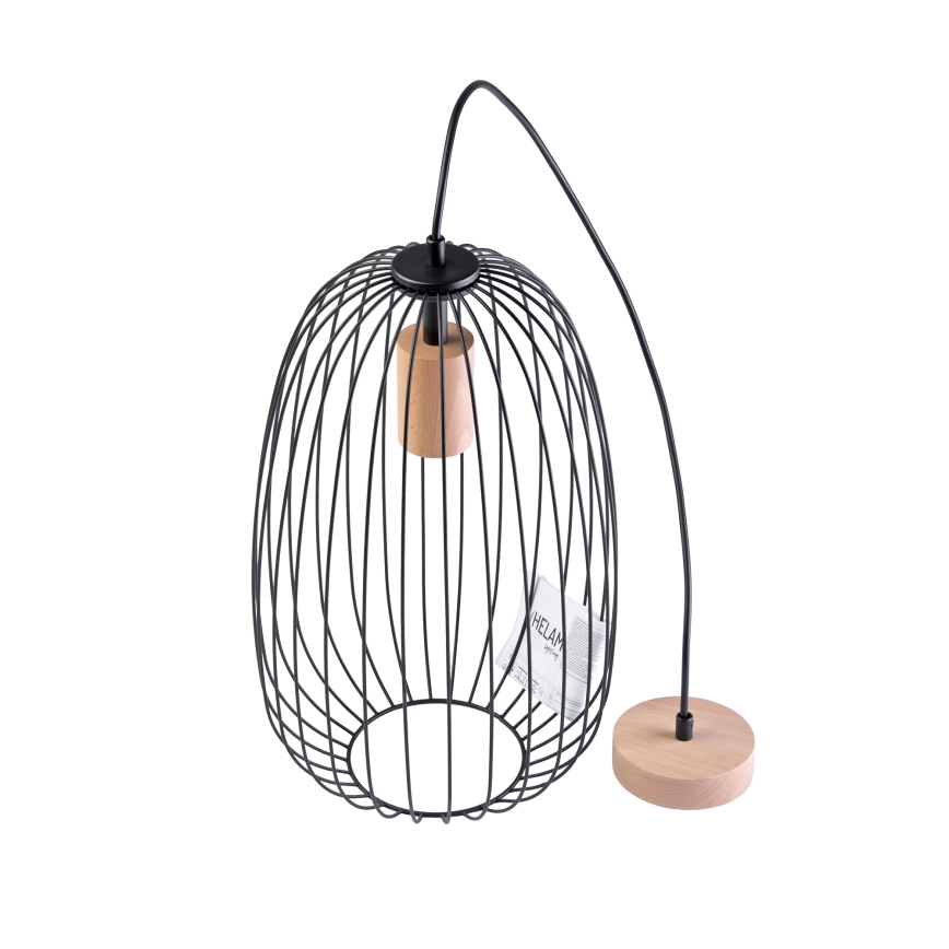 Hanglamp aan snoer OVELLA 1xE27/15W/230V Ø 25 cm zwart/grenen