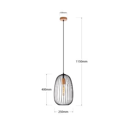 Hanglamp aan snoer OVELLA 1xE27/15W/230V Ø 25 cm zwart/grenen