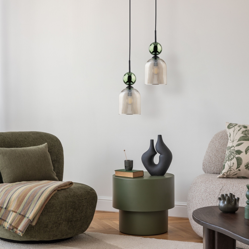 Hanglamp aan snoer SOPHIA 1xE14/10W/230V zwart/groen/rookbeige