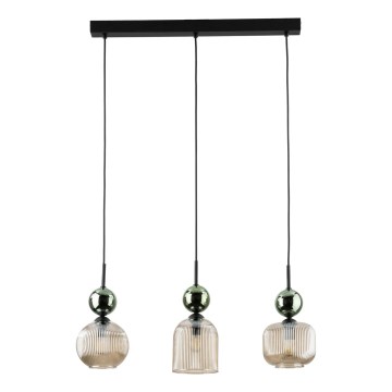 Hanglamp aan snoer SOPHIA 3xE14/10W/230V zwart/groen/rookbeige