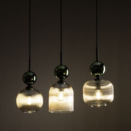 Hanglamp aan snoer SOPHIA 3xE14/10W/230V zwart/groen/rookbeige