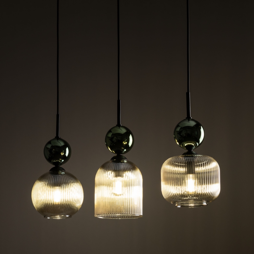 Hanglamp aan snoer SOPHIA 3xE14/10W/230V zwart/groen/rookbeige