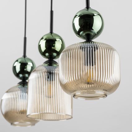Hanglamp aan snoer SOPHIA 3xE14/10W/230V zwart/groen/rookbeige