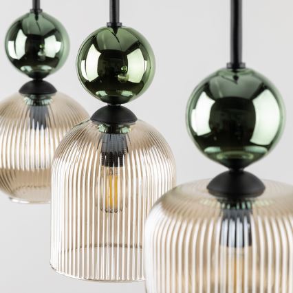 Hanglamp aan snoer SOPHIA 3xE14/10W/230V zwart/groen/rookbeige