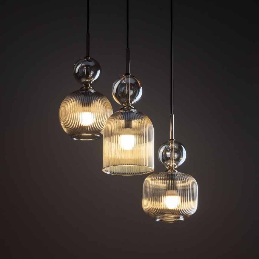 Hanglamp aan snoer SOPHIA 3xE14/10W/230V zwart/rookbeige