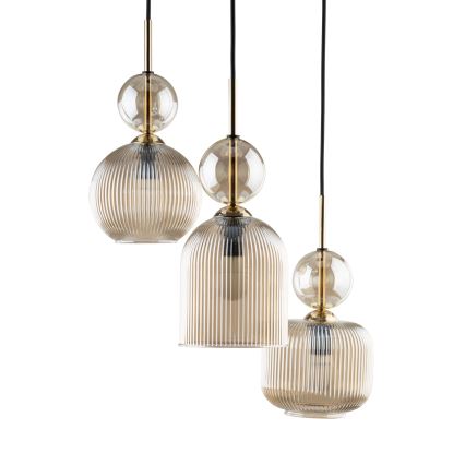 Hanglamp aan snoer SOPHIA 3xE14/10W/230V zwart/rookbeige
