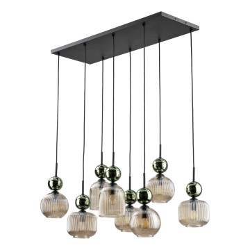 Hanglamp aan snoer SOPHIA 8xE14/10W/230V zwart/groen/rookbeige
